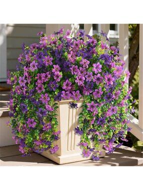 Artificial Hanging Flowers Outdoors Faux Silk Daisies UV Resistant Gardens Decor